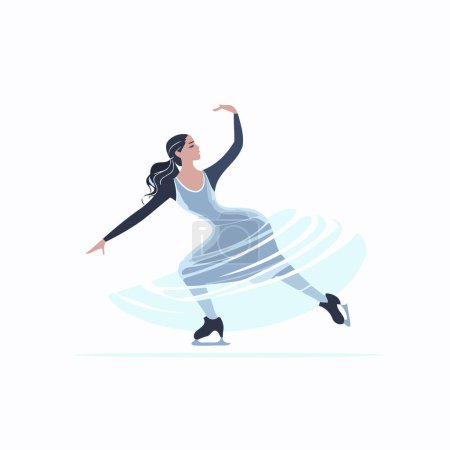 Illustration for Beautiful young woman ice skating. Vector illustration in flat style. - Royalty Free Image
