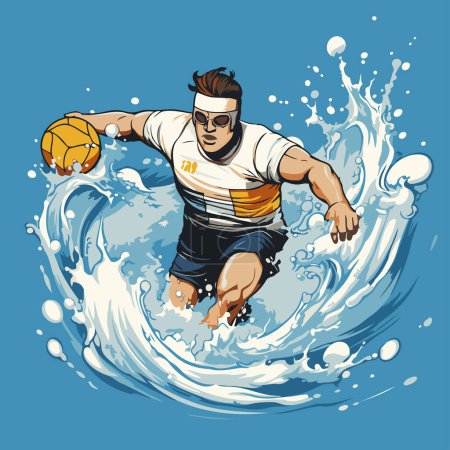 Illustration for Water polo player in action. Vector illustration in cartoon style. - Royalty Free Image