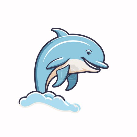 Ilustración de Delfín saltando del agua. Ilustración vectorial en estilo de dibujos animados. - Imagen libre de derechos