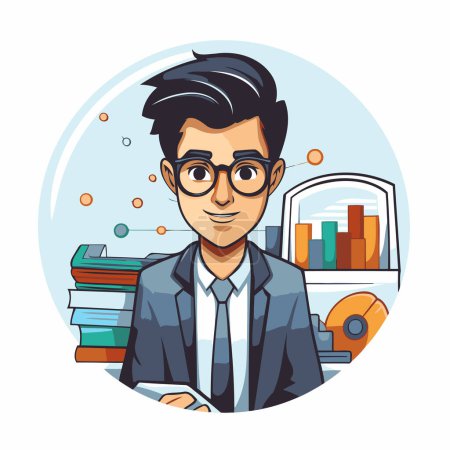 Illustration for Businessman in office round icon. Vector illustration in cartoon style. - Royalty Free Image
