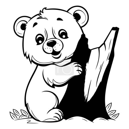 Téléchargez les illustrations : Illustration de dessin animé noir et blanc d'ours mignon personnage animal pour livre à colorier - en licence libre de droit
