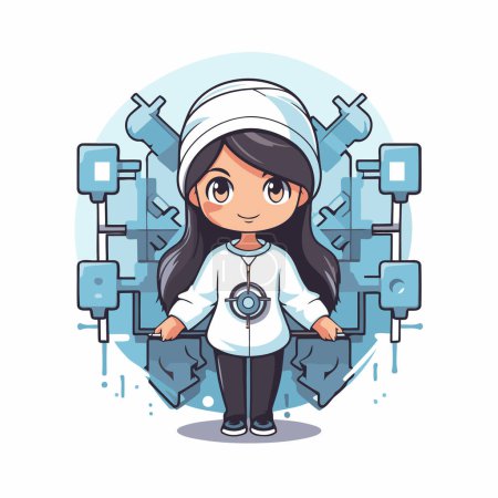 Photo for Girl doctor with stethoscope and medical equipment. Vector illustration. - Royalty Free Image