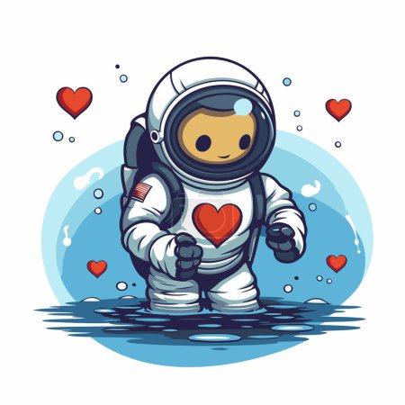 Ilustración de Astronauta en traje espacial con el corazón en la mano. Ilustración vectorial. - Imagen libre de derechos