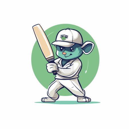 Téléchargez les illustrations : Mascotte de joueur de cricket avec chauve-souris. Illustration vectorielle. - en licence libre de droit