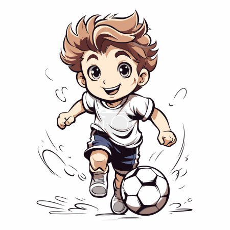 Ilustración de Lindo chico jugando al fútbol. Ilustración vectorial aislada sobre fondo blanco. - Imagen libre de derechos