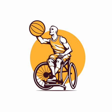 Illustration for Basketball player with a ball on a bicycle. Vector illustration. - Royalty Free Image