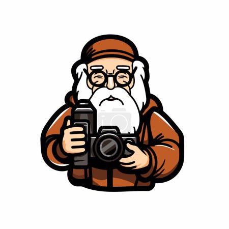 Téléchargez les illustrations : Illustration vectorielle d'un Père Noël tenant une caméra sur fond blanc. - en licence libre de droit