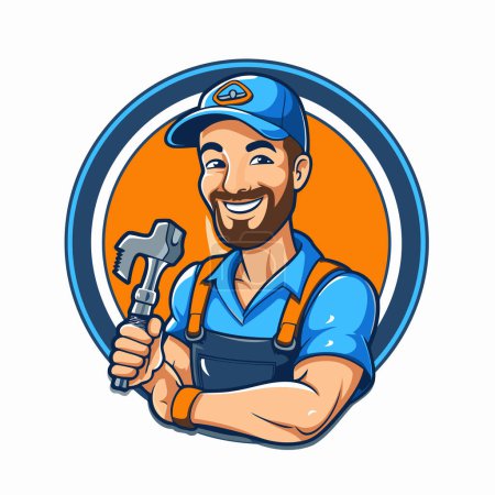 Illustration for Vector illustration of a plumber holding a spanner and wrench. - Royalty Free Image