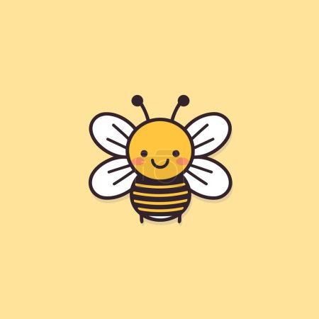 Téléchargez les illustrations : Jolie abeille de dessin animé isolée sur un fond jaune. Illustration vectorielle. - en licence libre de droit