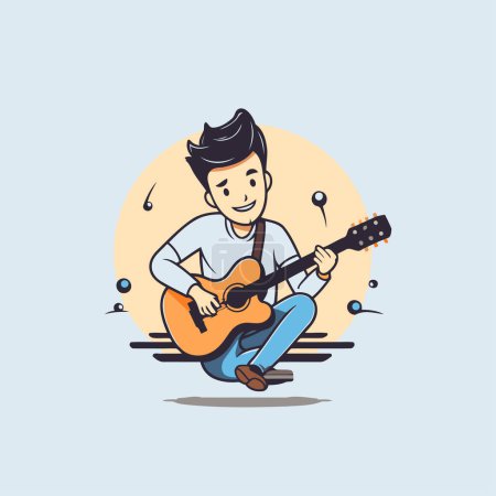 Ilustración de Ilustración de un joven tocando la guitarra. vector de estilo plano. - Imagen libre de derechos