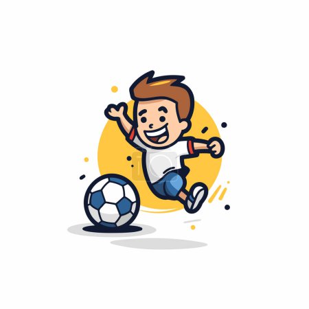 Illustration for Boy playing soccer line icon. Vector illustration in trendy flat style. - Royalty Free Image