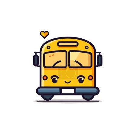 Ilustración de Lindo autobús escolar amarillo con corazón. Ilustración vectorial sobre fondo blanco. - Imagen libre de derechos
