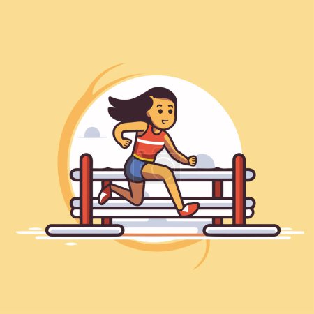 Illustration for Woman jogging in the park. Vector illustration in flat style. - Royalty Free Image