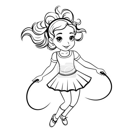 Téléchargez les illustrations : Jolie petite ballerine en tutu. Illustration vectorielle noir et blanc. - en licence libre de droit