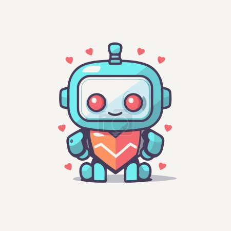 Téléchargez les illustrations : Mignon robot avec cœur. Mignon personnage de dessin animé. Illustration vectorielle. - en licence libre de droit