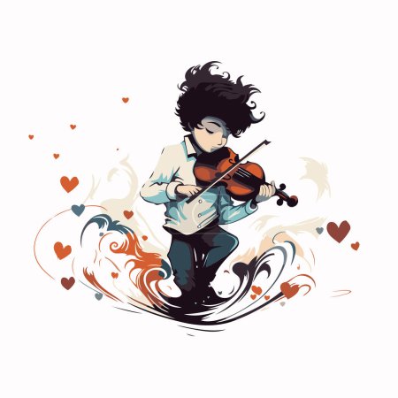 Téléchargez les illustrations : Illustration d'un garçon jouant du violon avec une touche de cœur - en licence libre de droit