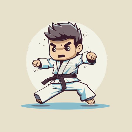 Illustration for Taekwondo boy cartoon character vector illustration. Cartoon taekwondo boy. - Royalty Free Image