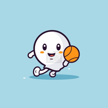 Téléchargez les illustrations : Mignon personnage de balle jouant au basket. Illustration vectorielle dessin animé plat icône design - en licence libre de droit