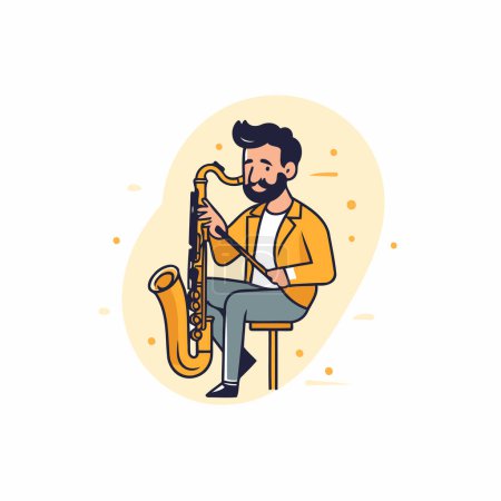 Téléchargez les illustrations : Un homme jouant du saxophone. Illustration vectorielle dans un style plat. - en licence libre de droit