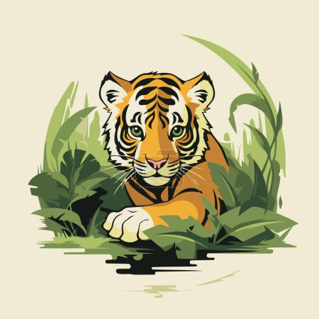 Ilustración de Tigre en la selva. Ilustración vectorial de un animal salvaje. - Imagen libre de derechos