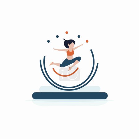 Athletic woman jumping in a hoop. Flat style vector illustration.