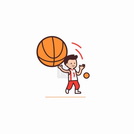 Téléchargez les illustrations : Icône vectorielle couleur plate du joueur de basket-ball. Joueur de basket-ball avec balle. - en licence libre de droit
