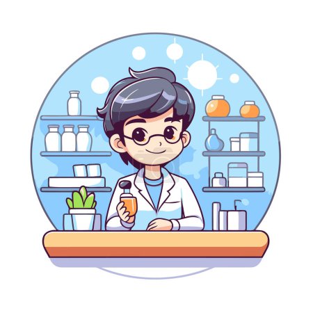 Ilustración de Personaje científico de dibujos animados. Ilustración vectorial de un científico en un laboratorio. - Imagen libre de derechos