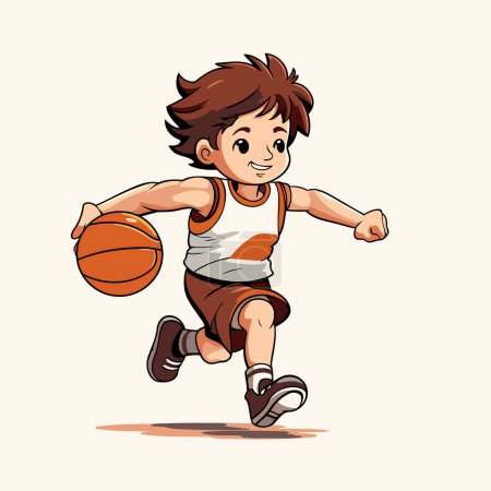Illustration for Cartoon boy playing basketball. Vector illustration of a boy playing basketball. - Royalty Free Image