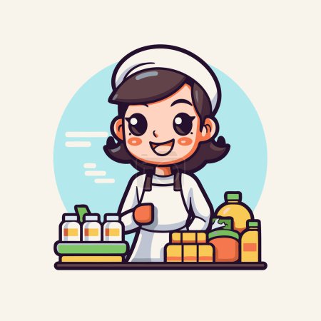 Illustration for Cute little girl chef in uniform. Vector illustration in cartoon style - Royalty Free Image