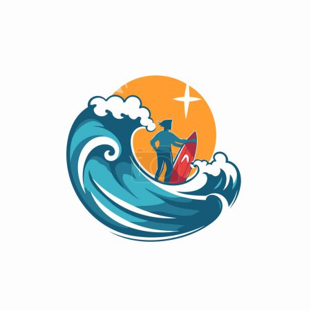 Illustration for Surfer logo design template. Surfer icon. Vector illustration. - Royalty Free Image