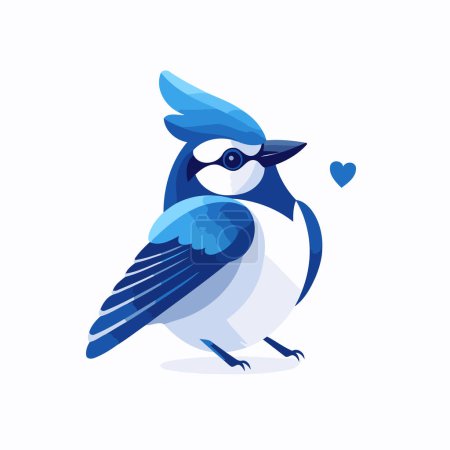Téléchargez les illustrations : Blue tit bird with heart. Cute cartoon character. Vector illustration. - en licence libre de droit
