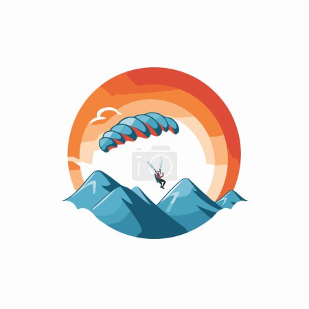 Illustration for Paraglider flying above the mountains. Extreme sport vector Illustration - Royalty Free Image
