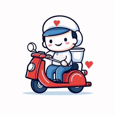 Illustration for Sailor boy riding scooter. Cute cartoon vector illustration. - Royalty Free Image