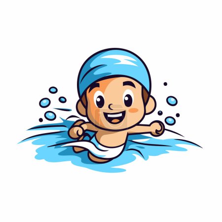 Ilustración de Ilustración vectorial de un niño nadando en una piscina con gorra y gafas - Imagen libre de derechos
