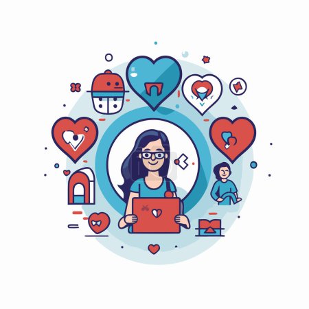 Illustration for Online dating concept. Vector thin line icons of love. relationship. romance. social network. dating. - Royalty Free Image