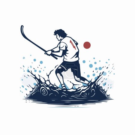 Illustration for Ice hockey player vector illustration. Ice hockey player with stick and puck. - Royalty Free Image