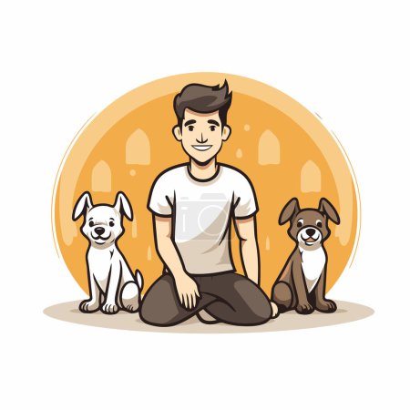Ilustración de Joven con perros. Vector ilustración de un hombre con perros. - Imagen libre de derechos
