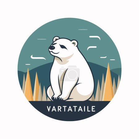 Illustration for Vector illustration of a polar bear on the background of the forest. - Royalty Free Image