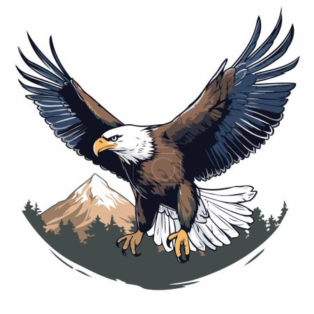 Illustration for Eagle in the mountains. Vector illustration of an American eagle. - Royalty Free Image