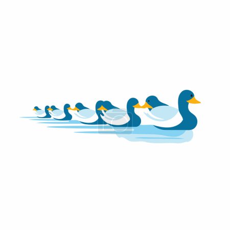 Téléchargez les illustrations : Illustration vectorielle d'un groupe de canards nageant dans l'eau. Style plat. - en licence libre de droit
