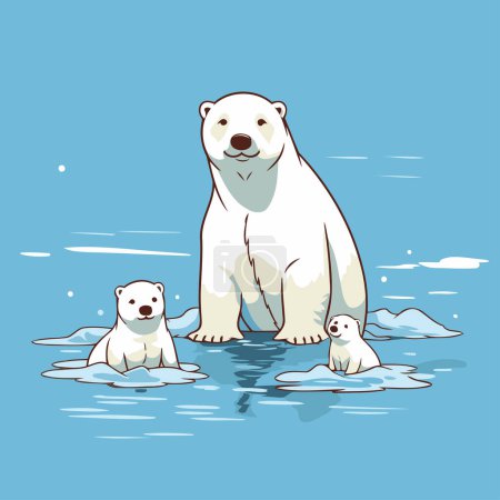 Ilustración de Oso polar con cachorro. ilustración vectorial de un oso polar con cachorros. - Imagen libre de derechos