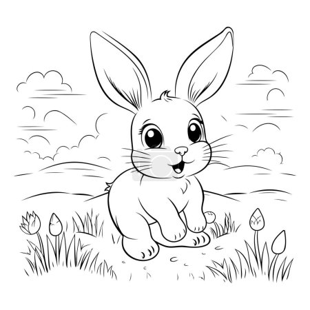 Ilustración de Conejo en el prado. Ilustración vectorial para colorear libro. - Imagen libre de derechos