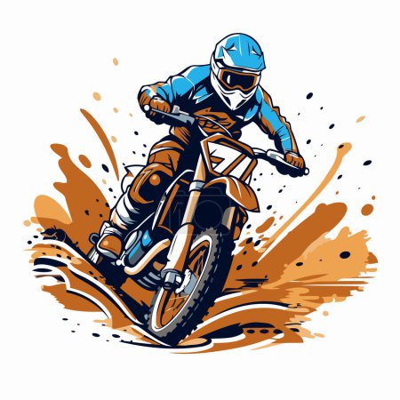 Ilustración de Motocross rider en casco y casco a caballo en una motocicleta. Ilustración vectorial - Imagen libre de derechos