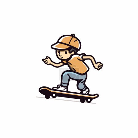 Illustration for Vector illustration of skateboarder in cap riding on skateboard. - Royalty Free Image