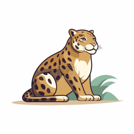 Ilustración de Cheetah sentado en el suelo. Ilustración vectorial sobre fondo blanco. - Imagen libre de derechos