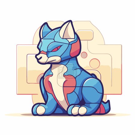 Illustration for Vector illustration of a cute cartoon blue wolf sitting on the floor. - Royalty Free Image