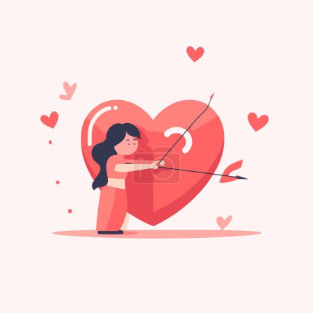 Illustration for Cute girl with bow and arrow in heart shape. Vector illustration. - Royalty Free Image