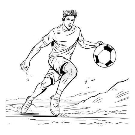 Téléchargez les illustrations : Joueur de foot avec ballon. Illustration vectorielle du footballeur en action. - en licence libre de droit