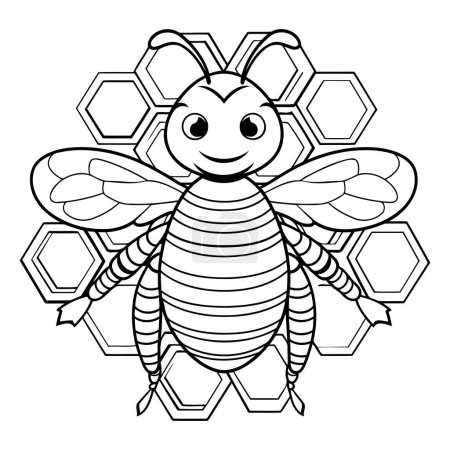 Illustration for Black and White Cartoon Illustration of Bee or Honeybee Animal for Coloring Book - Royalty Free Image