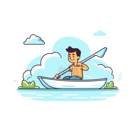 Illustration for Man in a boat on the lake. Vector illustration in flat style - Royalty Free Image